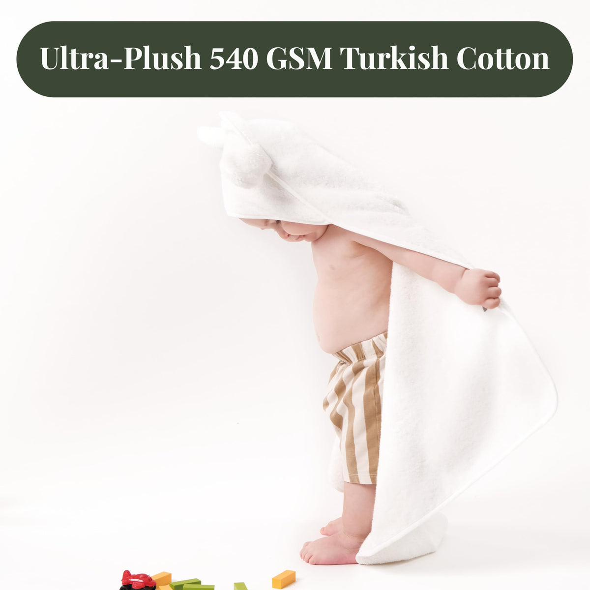 Bunnyjik cotton hooded baby towel, 540gsm plush Turkish cotton