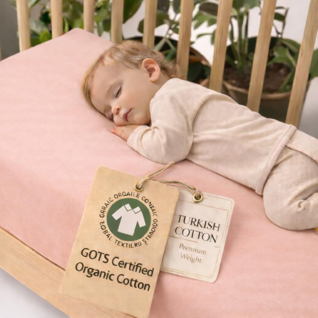 Bunnyjik organic cotton crib sheet in Blush — GOTS-certified Aegean cotton