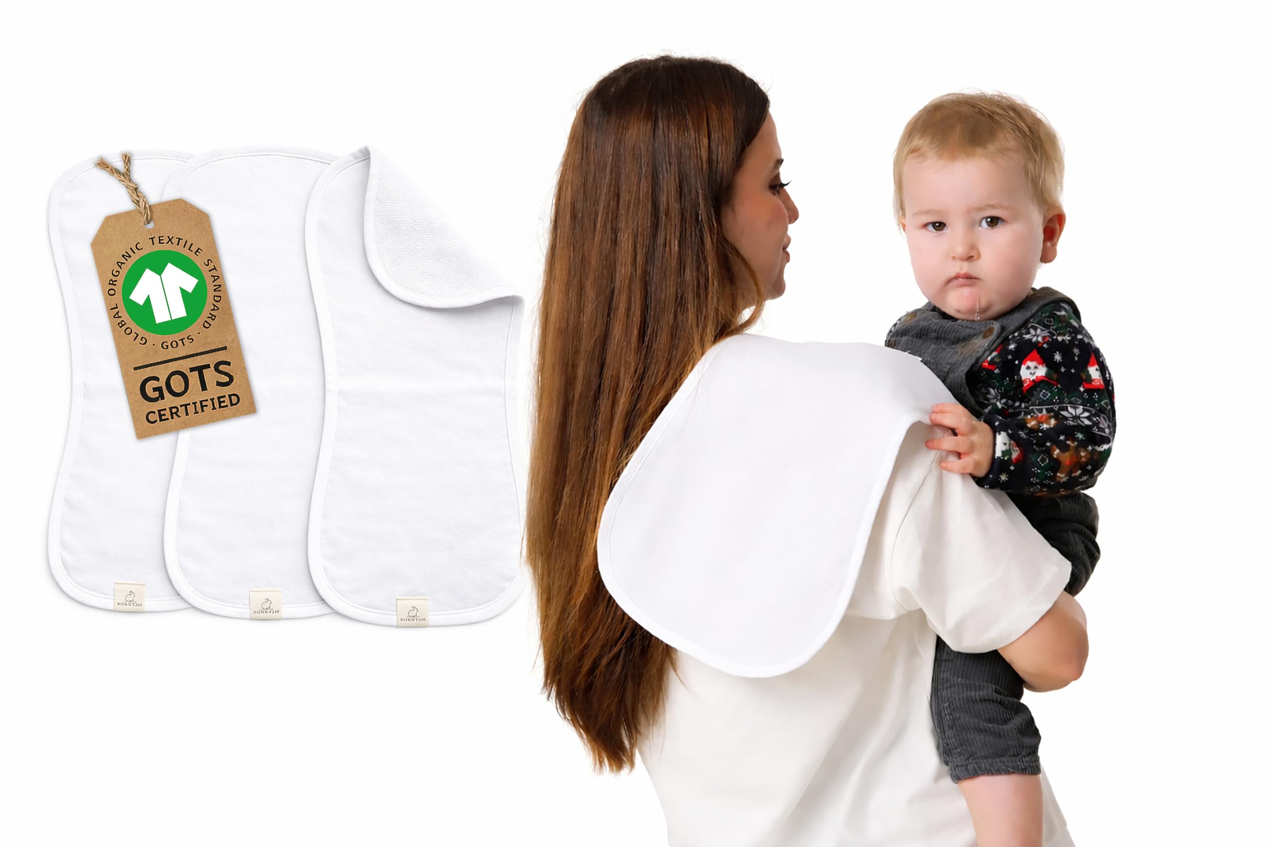 GOTS Organic Cotton Burp Cloths Baby Boy & Girl – Quality 3 Pack Organic Cotton Burp Cloth for Babies, Soft & Plush Long Stable Turkish Cotton for Newborn, Baby Essentials (Arctic Snow Collection)