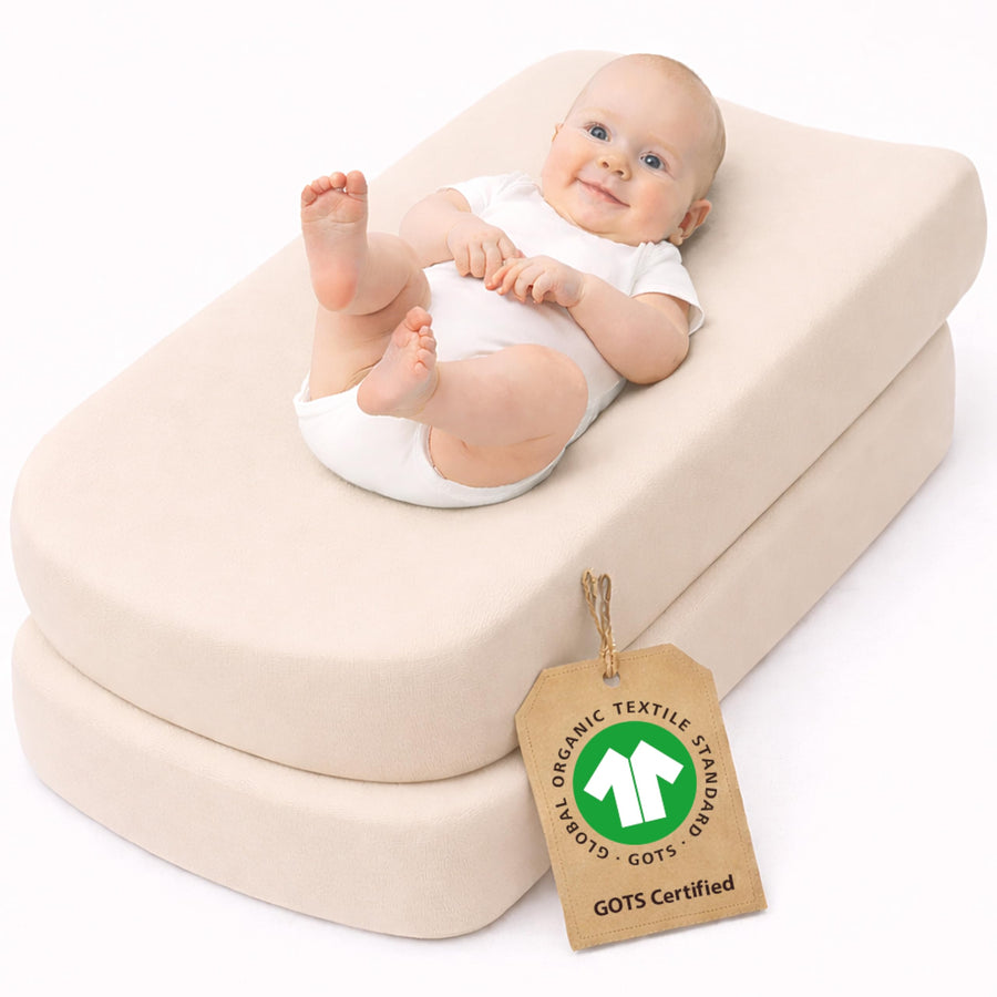 Bunnyjik organic cotton changing pad cover in Beige — GOTS-certified Aegean cotton