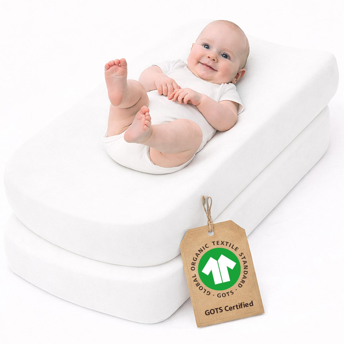 Bunnyjik organic cotton changing pad cover in White — GOTS-certified Aegean cotton