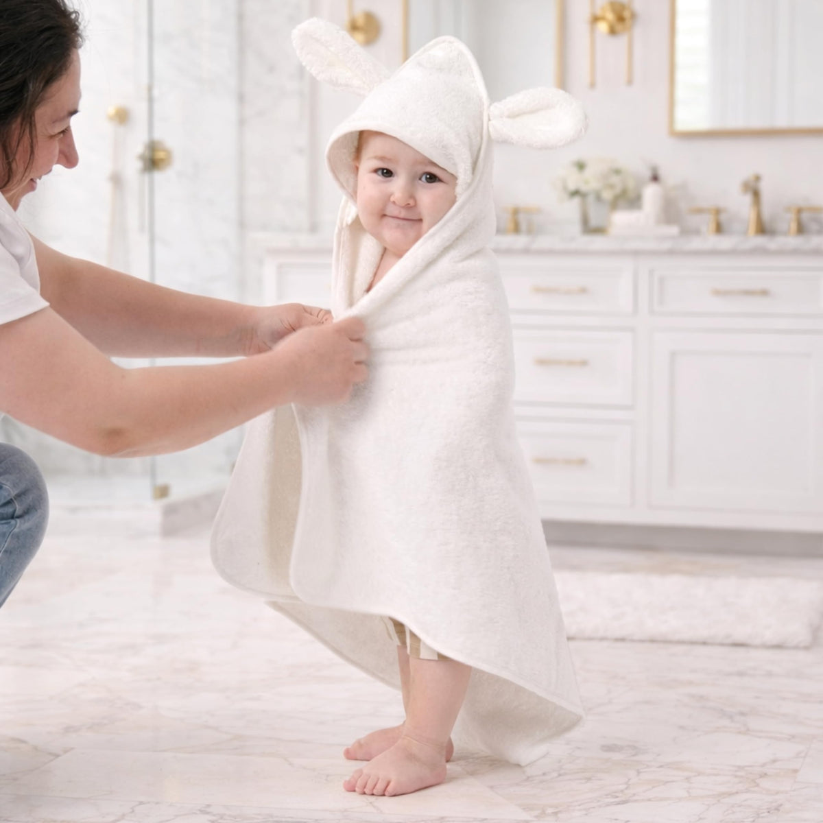 Bunnyjik cotton hooded baby towel, 540gsm plush Turkish cotton