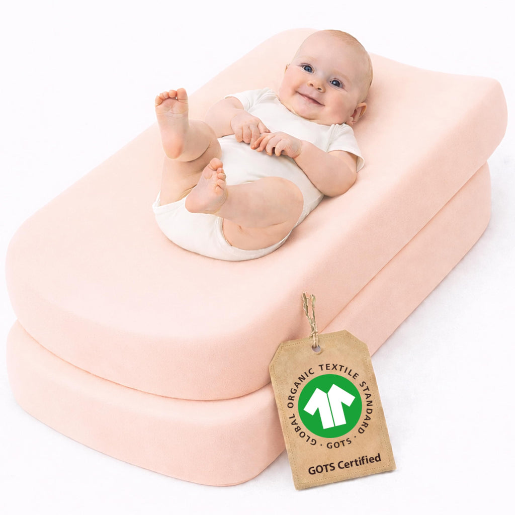 Bunnyjik organic cotton changing pad cover in Blush — GOTS-certified Aegean cotton