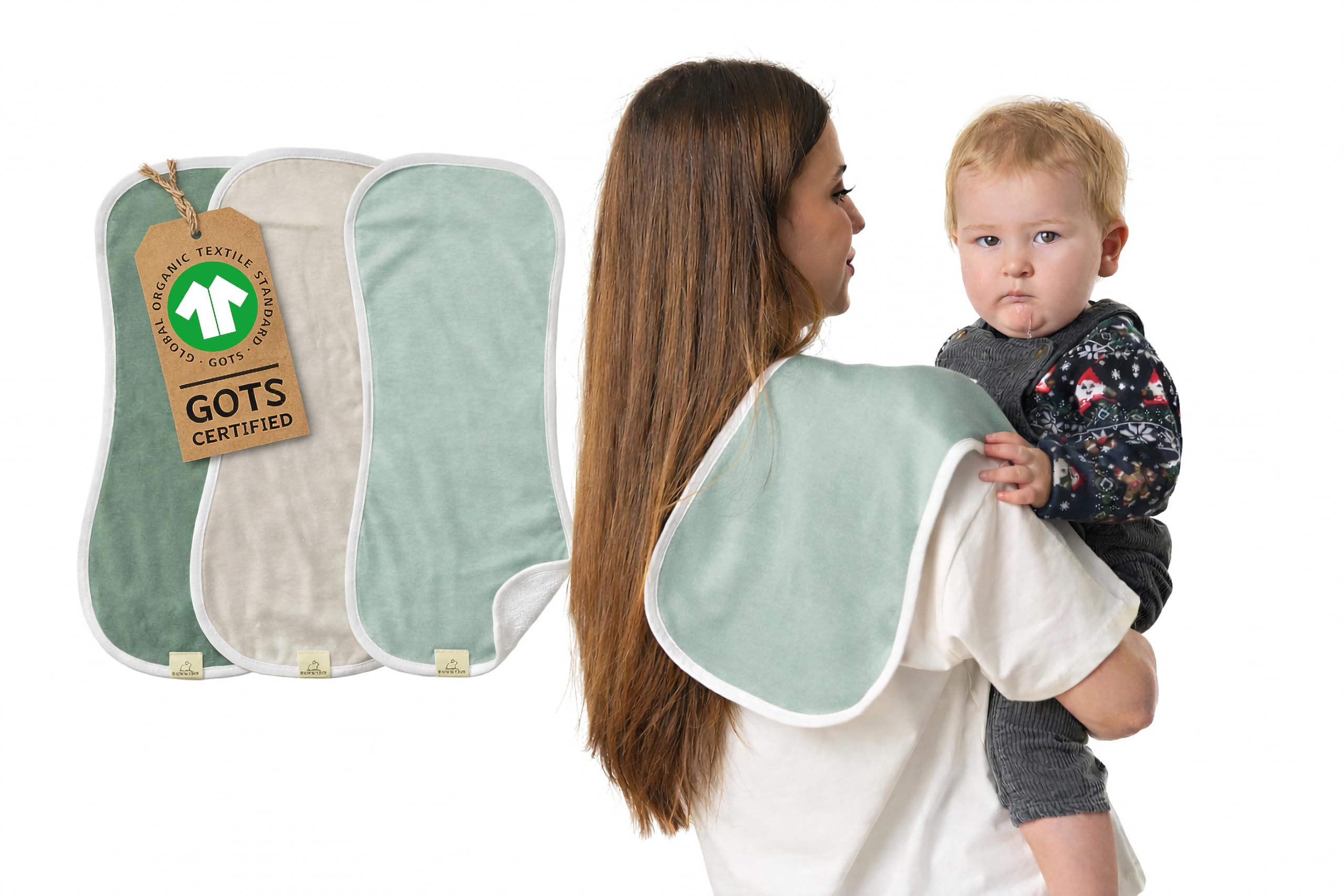 GOTS Organic Cotton Burp Cloths Baby Boy & Girl – Quality 3 Pack Organic Cotton Burp Cloth for Babies, Soft & Plush Long Stable Turkish Cotton for Newborn, Baby Essentials (Arctic Snow Collection)