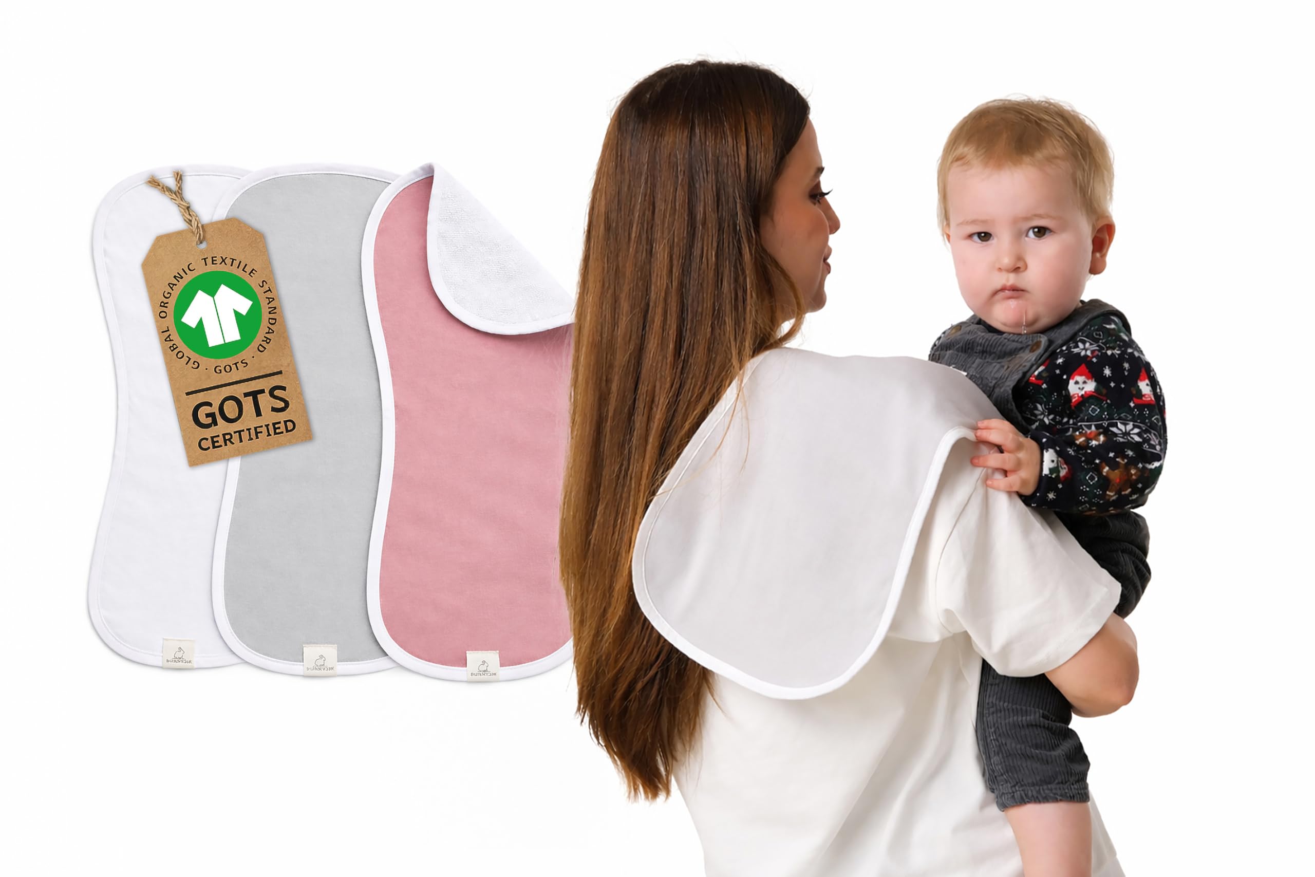 GOTS Organic Cotton Burp Cloths Baby Boy & Girl – Quality 3 Pack Organic Cotton Burp Cloth for Babies, Soft & Plush Long Stable Turkish Cotton for Newborn, Baby Essentials (Arctic Snow Collection)