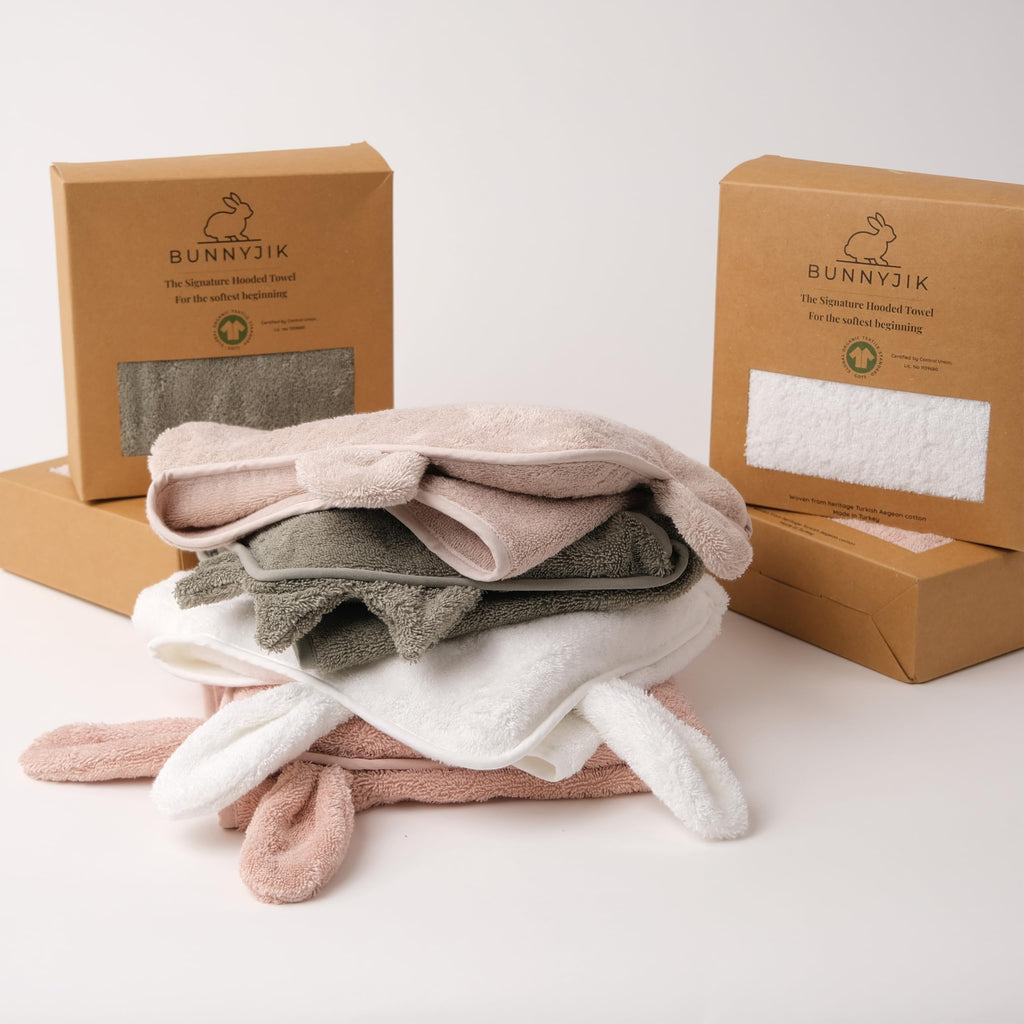 Bunnyjik cotton hooded baby towel, 540gsm plush Turkish cotton