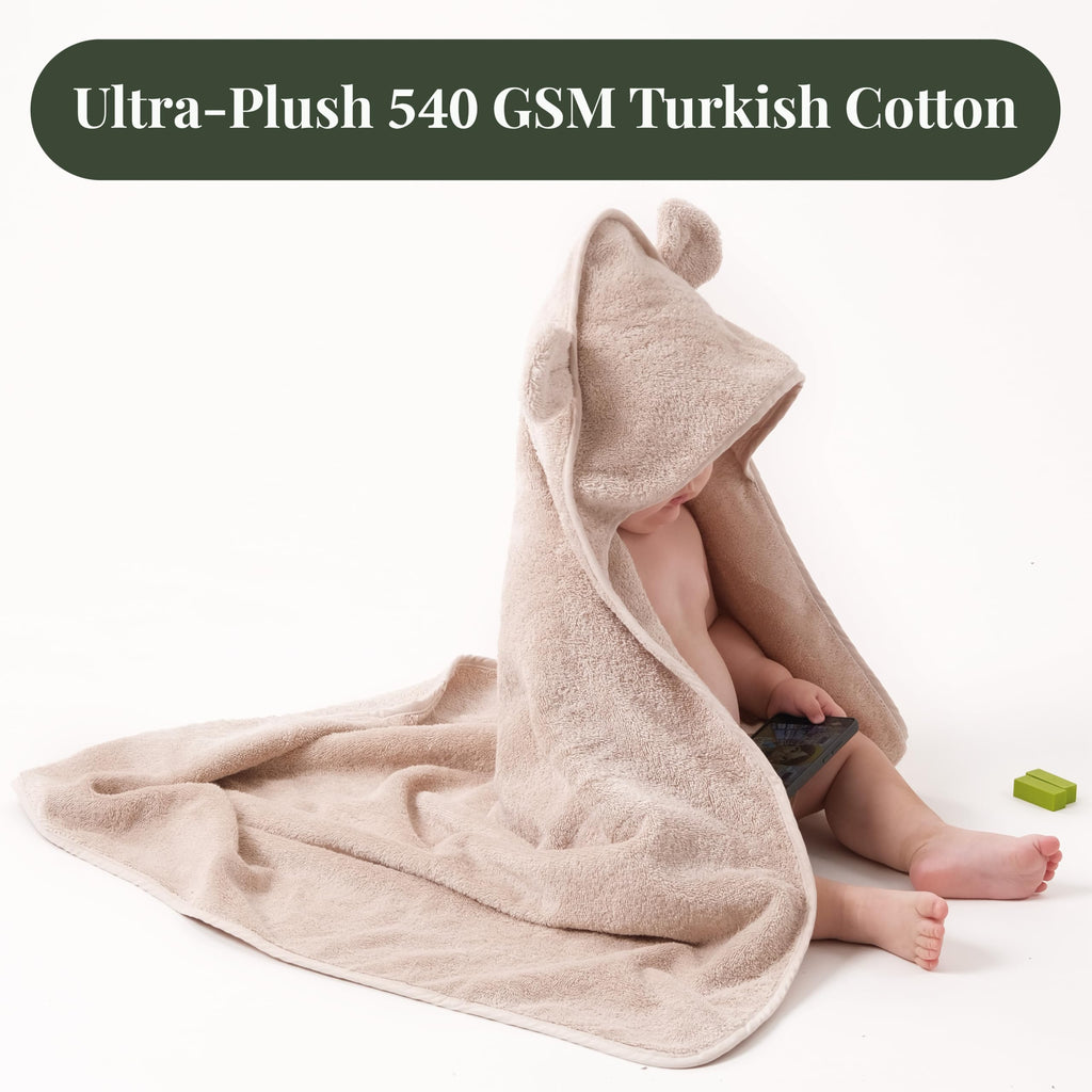 Bunnyjik cotton hooded baby towel, 540gsm plush Turkish cotton