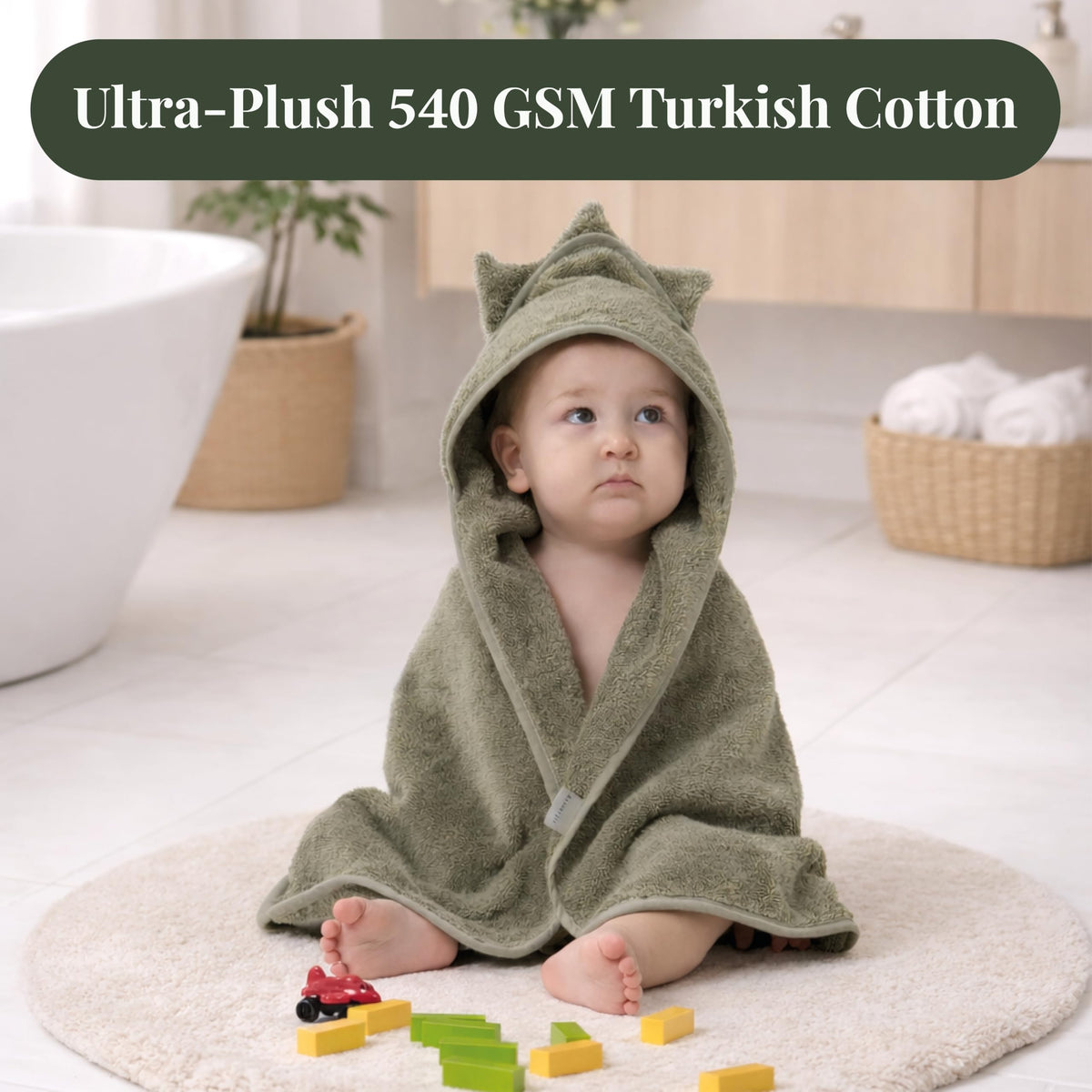 Bunnyjik cotton hooded baby towel, 540gsm plush Turkish cotton