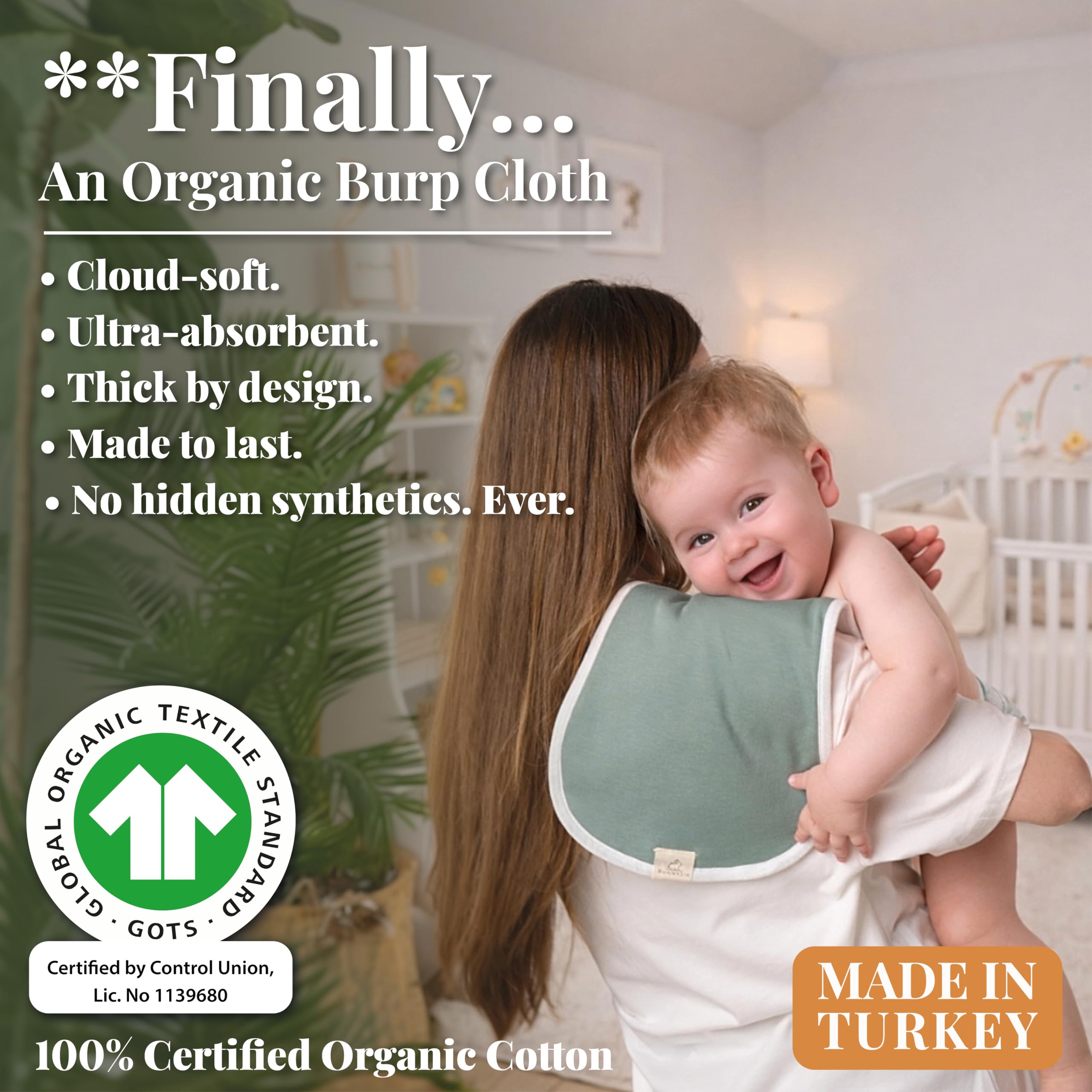 GOTS Organic Cotton Burp Cloths Baby Boy & Girl – Quality 3 Pack Organic Cotton Burp Cloth for Babies, Soft & Plush Long Stable Turkish Cotton for Newborn, Baby Essentials (Arctic Snow Collection)