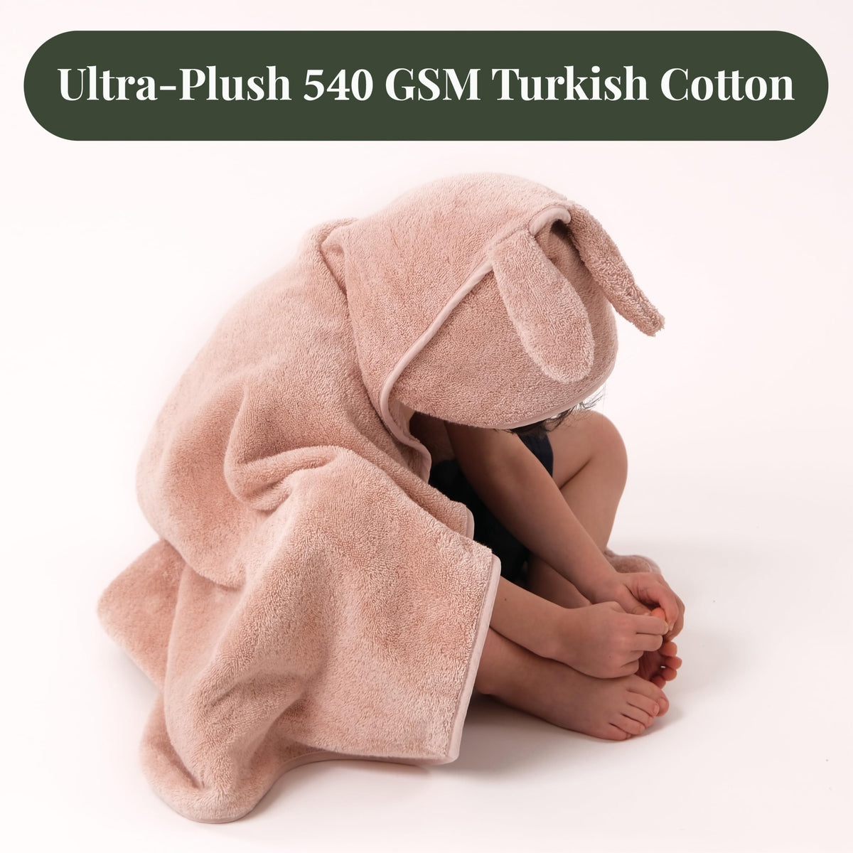 Bunnyjik cotton hooded baby towel, 540gsm plush Turkish cotton