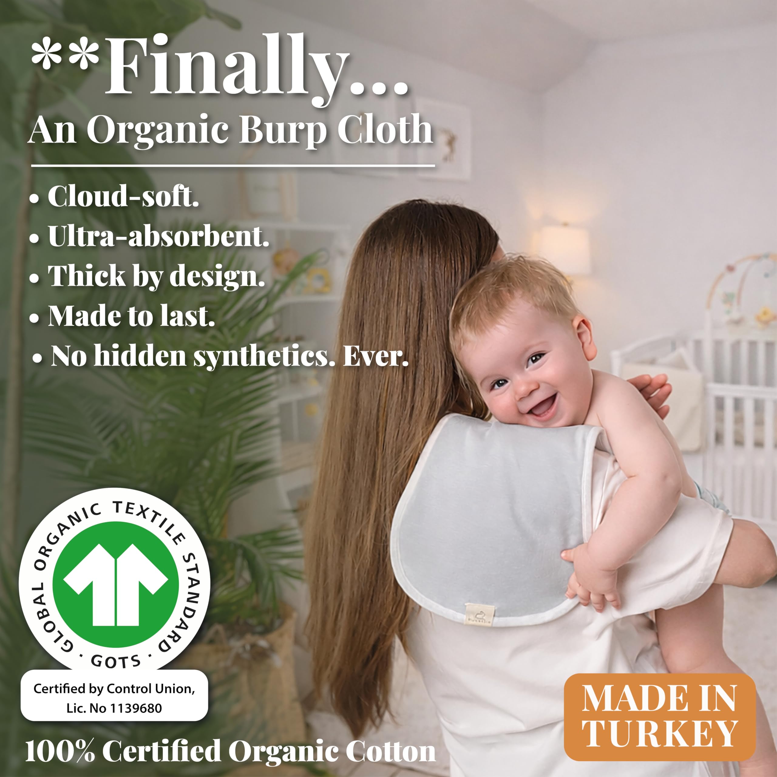 GOTS Organic Cotton Burp Cloths Baby Boy & Girl – Quality 3 Pack Organic Cotton Burp Cloth for Babies, Soft & Plush Long Stable Turkish Cotton for Newborn, Baby Essentials (Arctic Snow Collection)