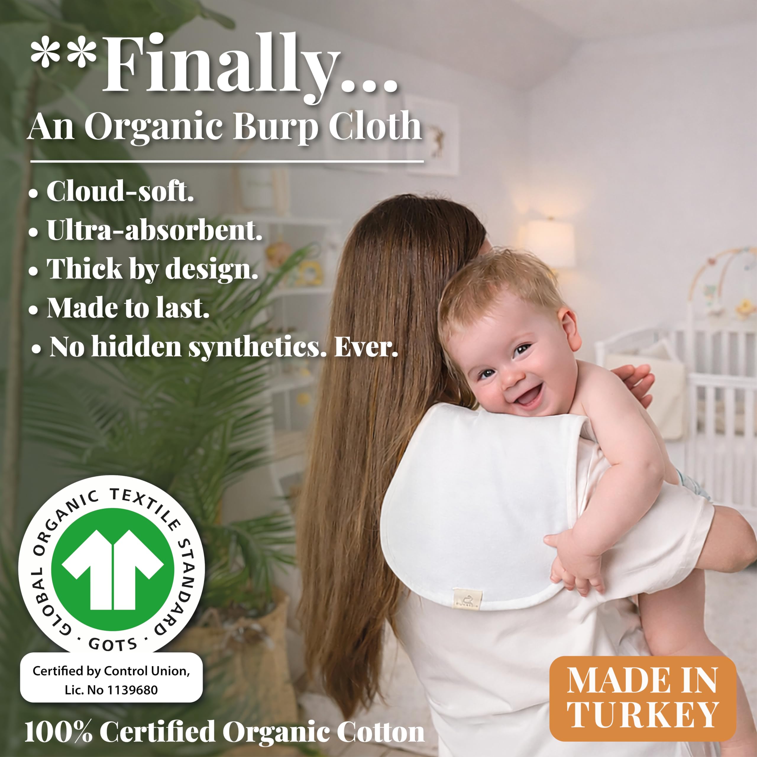 GOTS Organic Cotton Burp Cloths Baby Boy & Girl – Quality 3 Pack Organic Cotton Burp Cloth for Babies, Soft & Plush Long Stable Turkish Cotton for Newborn, Baby Essentials (Arctic Snow Collection)