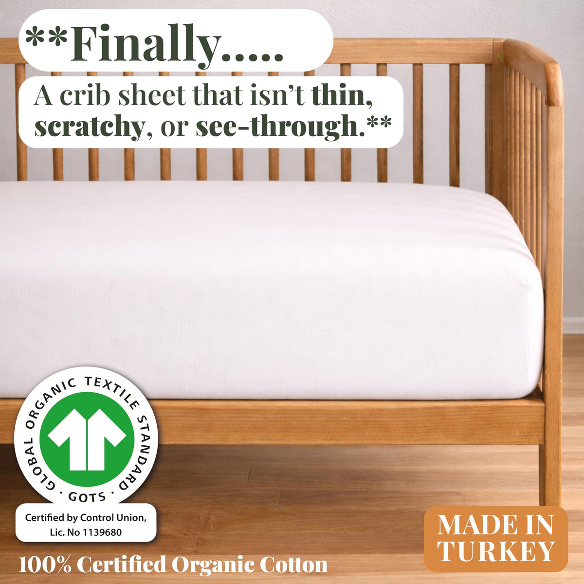 Bunnyjik organic cotton crib sheet — GOTS-certified Aegean Turkish cotton